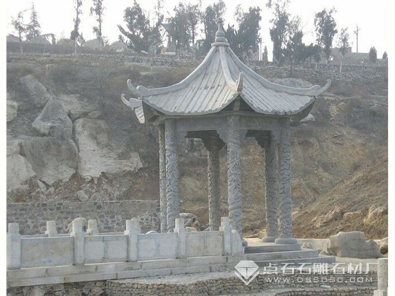 單層六角龍柱青石亭子