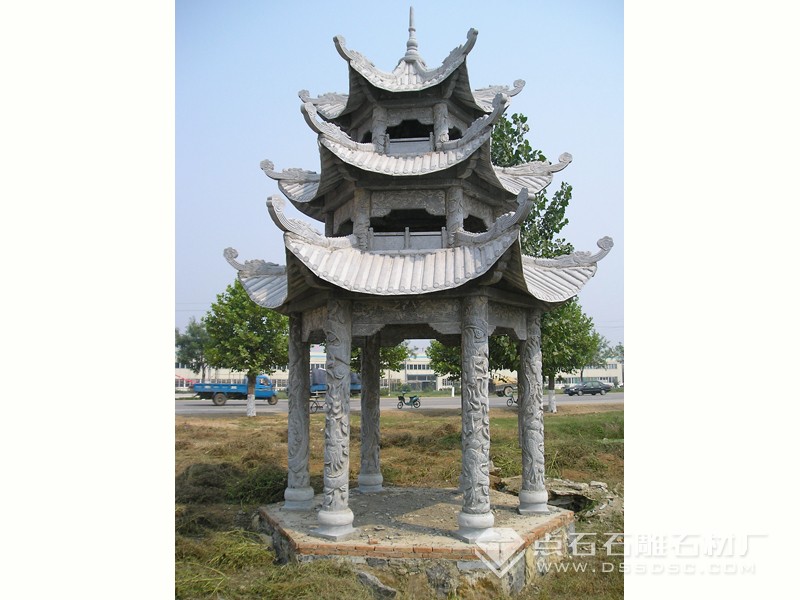 三層石雕涼亭 三層青石石亭